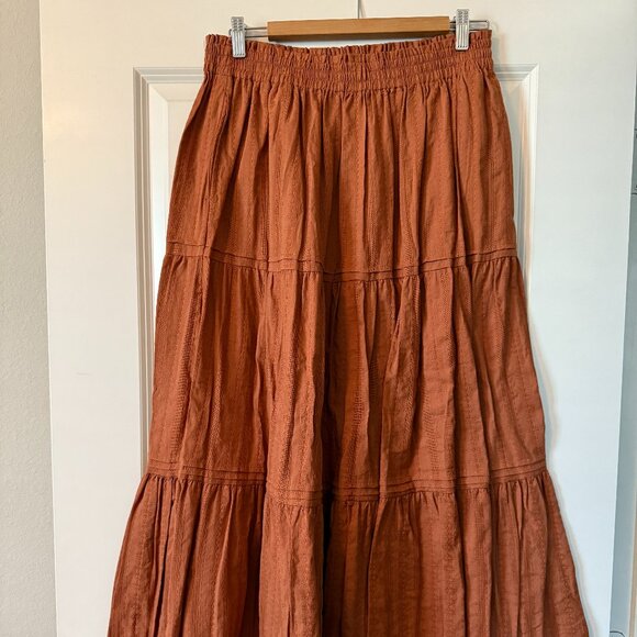 Burnt Orange/Rust Tiered Midi A-Line Skirt Large - Picture 1 of 3